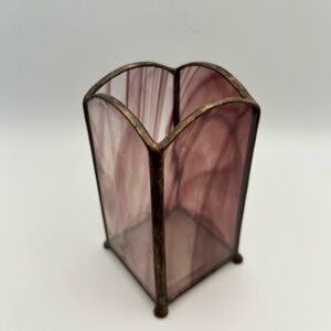 Vintage pink/mauve stained glass candle holder or makeup brush holder